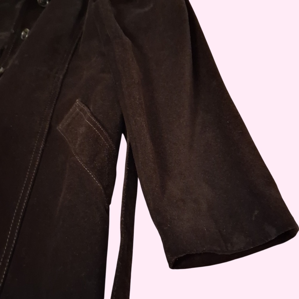 GAP Spring Leather Belted Jacket Dark Brown Mid-Length | Women's Size: Large - Picture 15 of 16